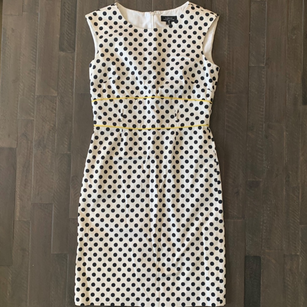 Tahari White Dress with Black Polka Dots